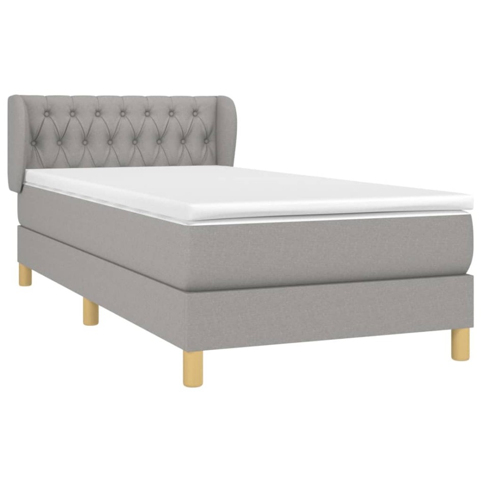 Cama box spring con colchón tela gris claro 90x200