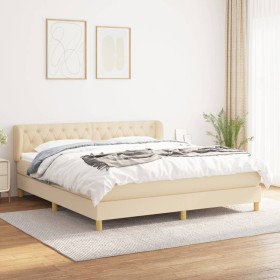 Cama box spring con colchón tela color crema 160x200