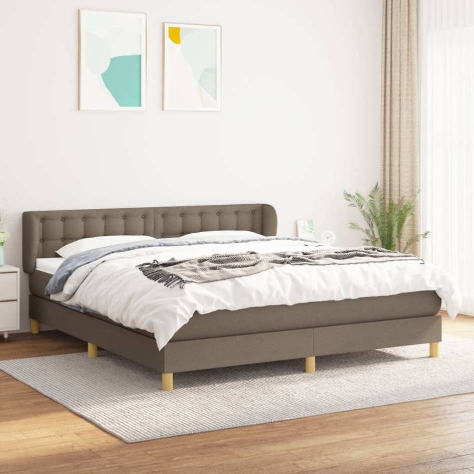 Cama box spring con colchón tela gris taupe 160x200