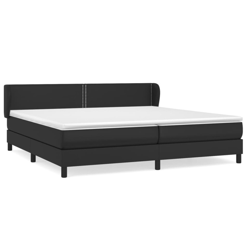 Cama box spring con colchón cuero sintético negro 200x200