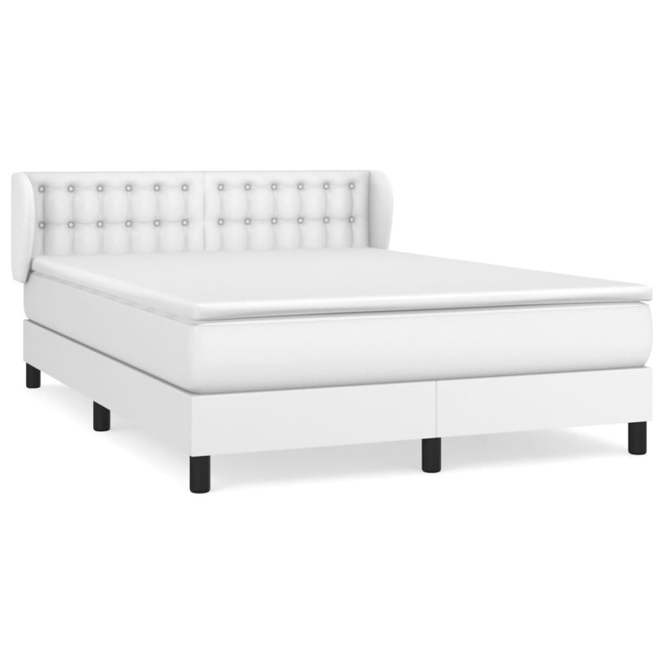 Cama box spring con colchón cuero sintético blanco 140x190
