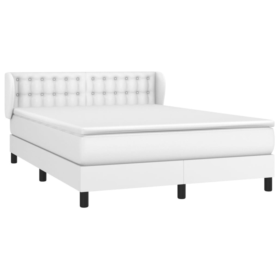 Cama box spring con colchón cuero sintético blanco 140x190