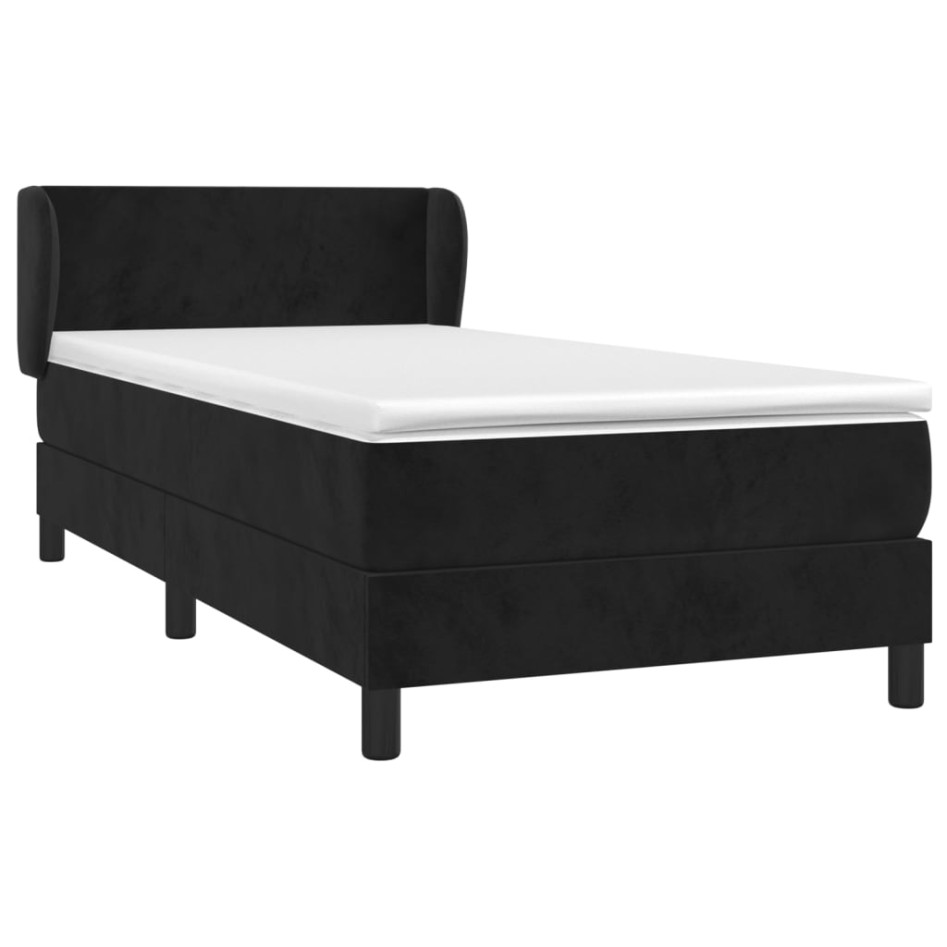Cama box spring con colchón terciopelo negro 100x200