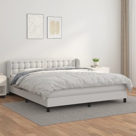 Cama box spring con colchón cuero sintético blanco 160x200