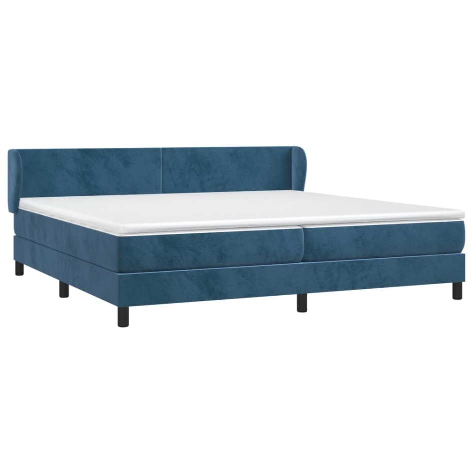 Cama box spring con colchón terciopelo azul oscuro 200x200