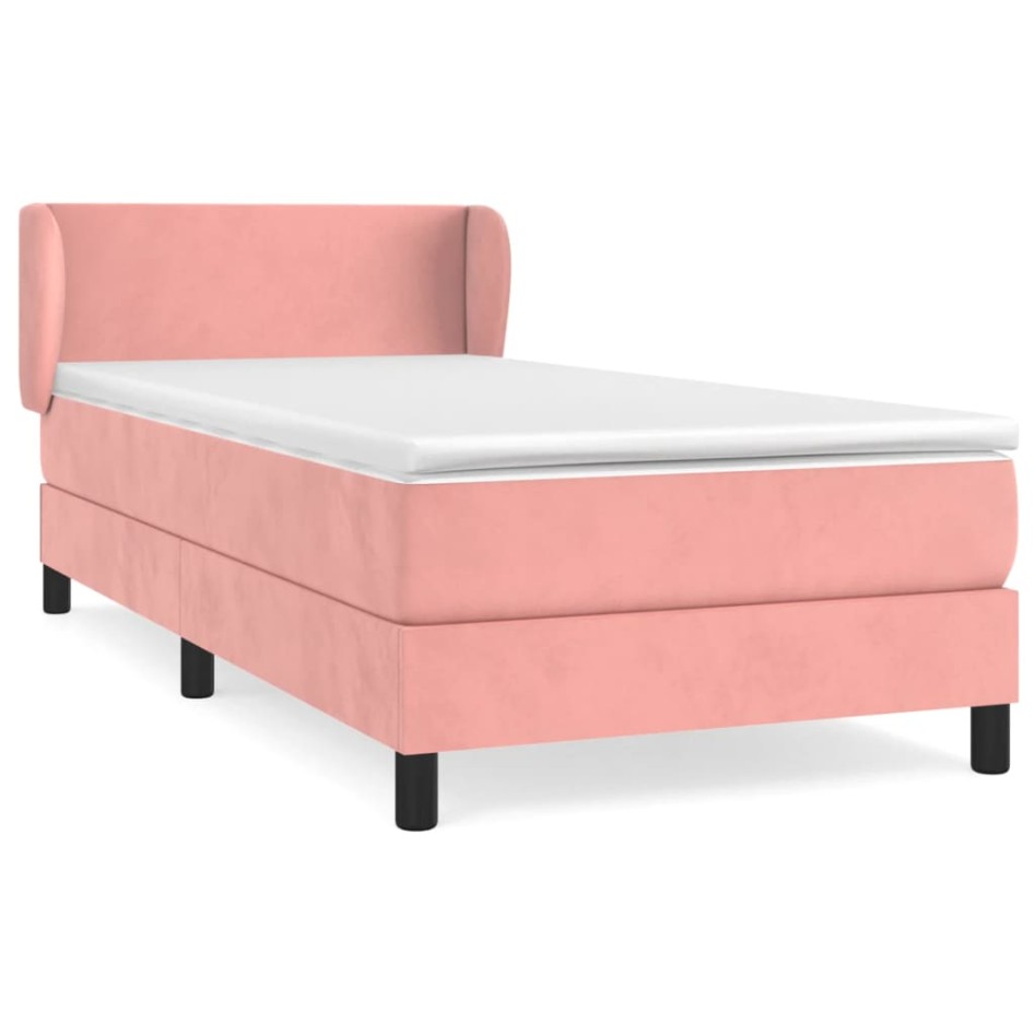 Cama box spring con colchón terciopelo rosa 100x200
