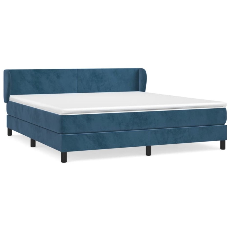 Cama box spring con colchón terciopelo azul oscuro 160x200