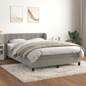 Cama box spring con colchón terciopelo gris claro 140x200