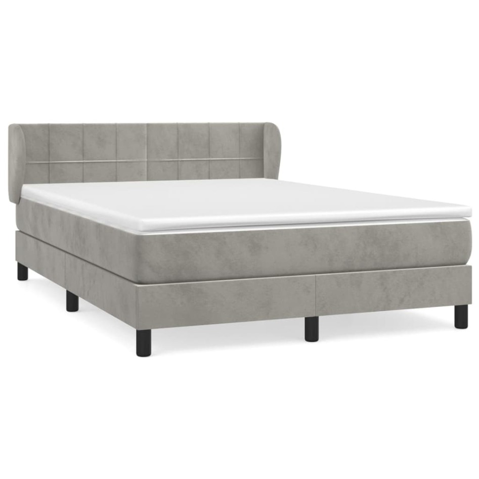 Cama box spring con colchón terciopelo gris claro 140x200