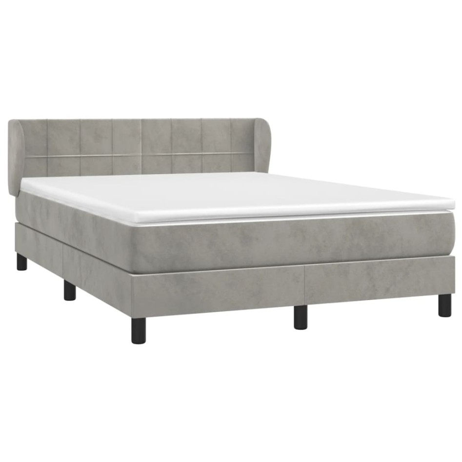 Cama box spring con colchón terciopelo gris claro 140x200