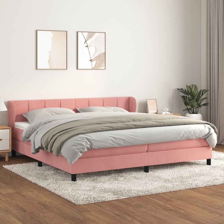 Cama box spring con colchón terciopelo rosa 200x200