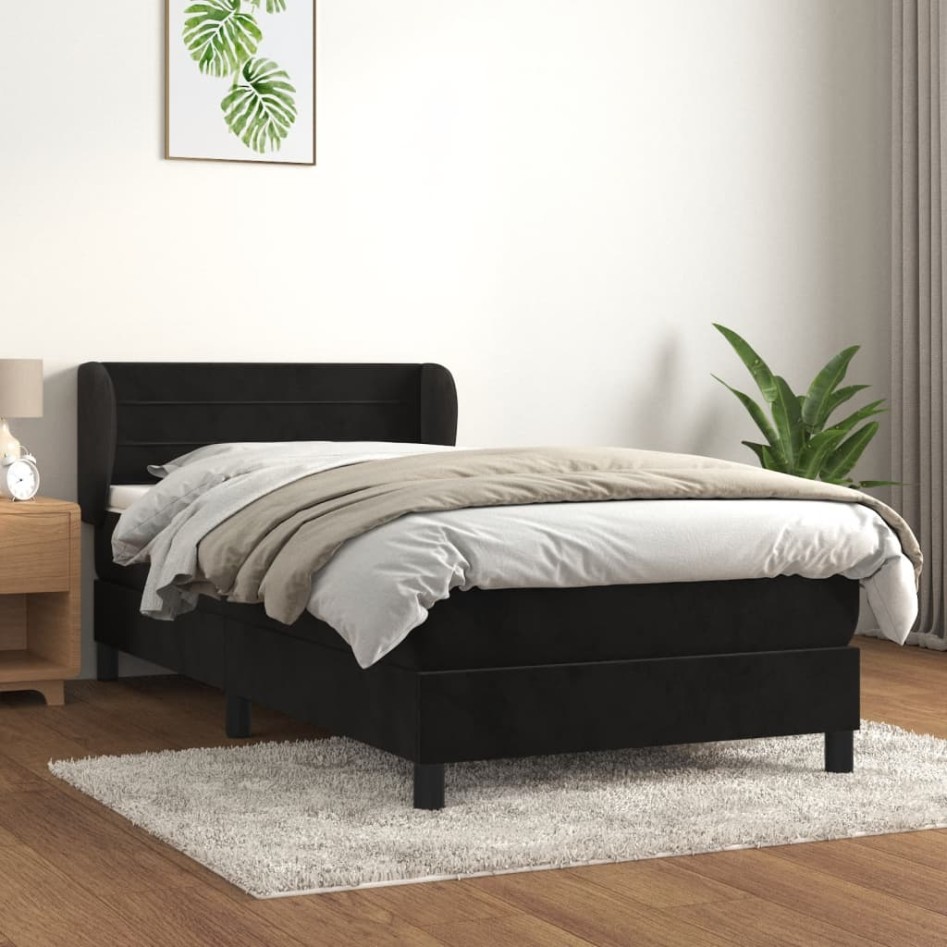 Cama box spring con colchón terciopelo negro 100x200