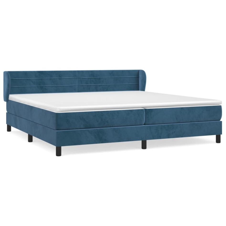 Cama box spring con colchón terciopelo azul oscuro 200x200