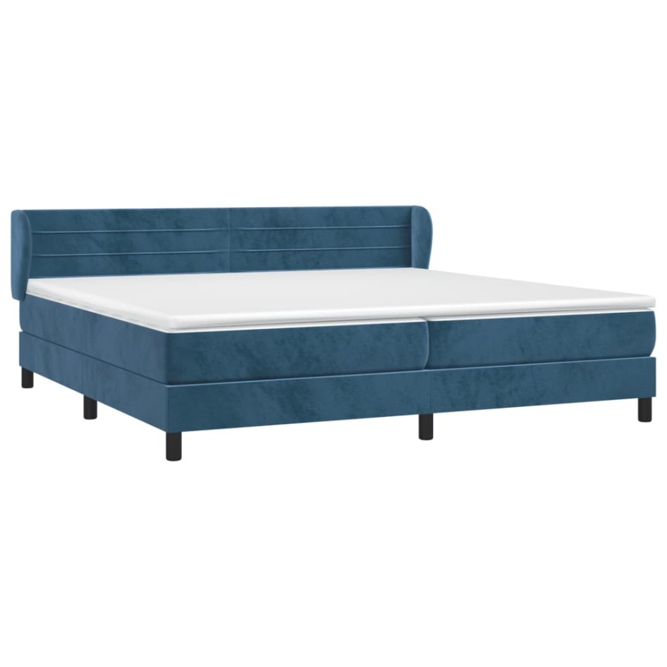 Cama box spring con colchón terciopelo azul oscuro 200x200