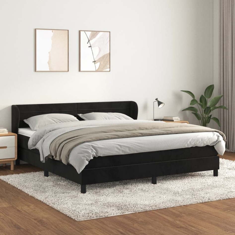 Cama box spring con colchón terciopelo negro 160x200