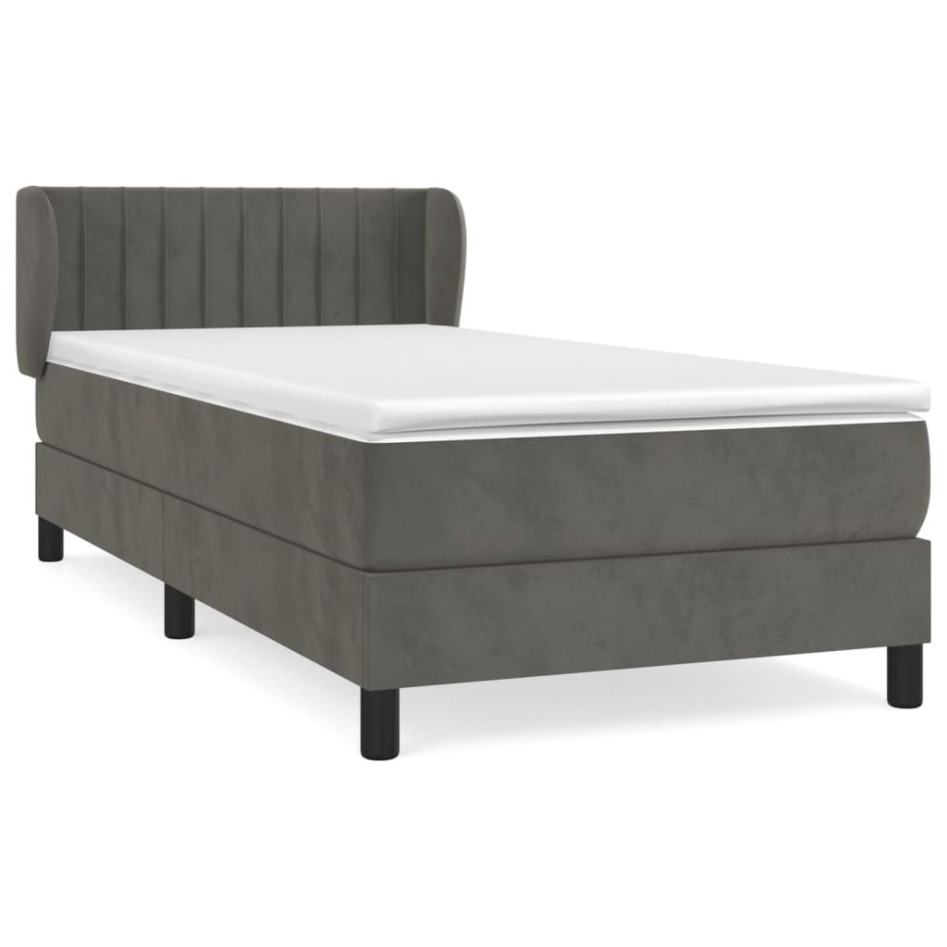 Cama box spring con colchón terciopelo gris oscuro 100x200