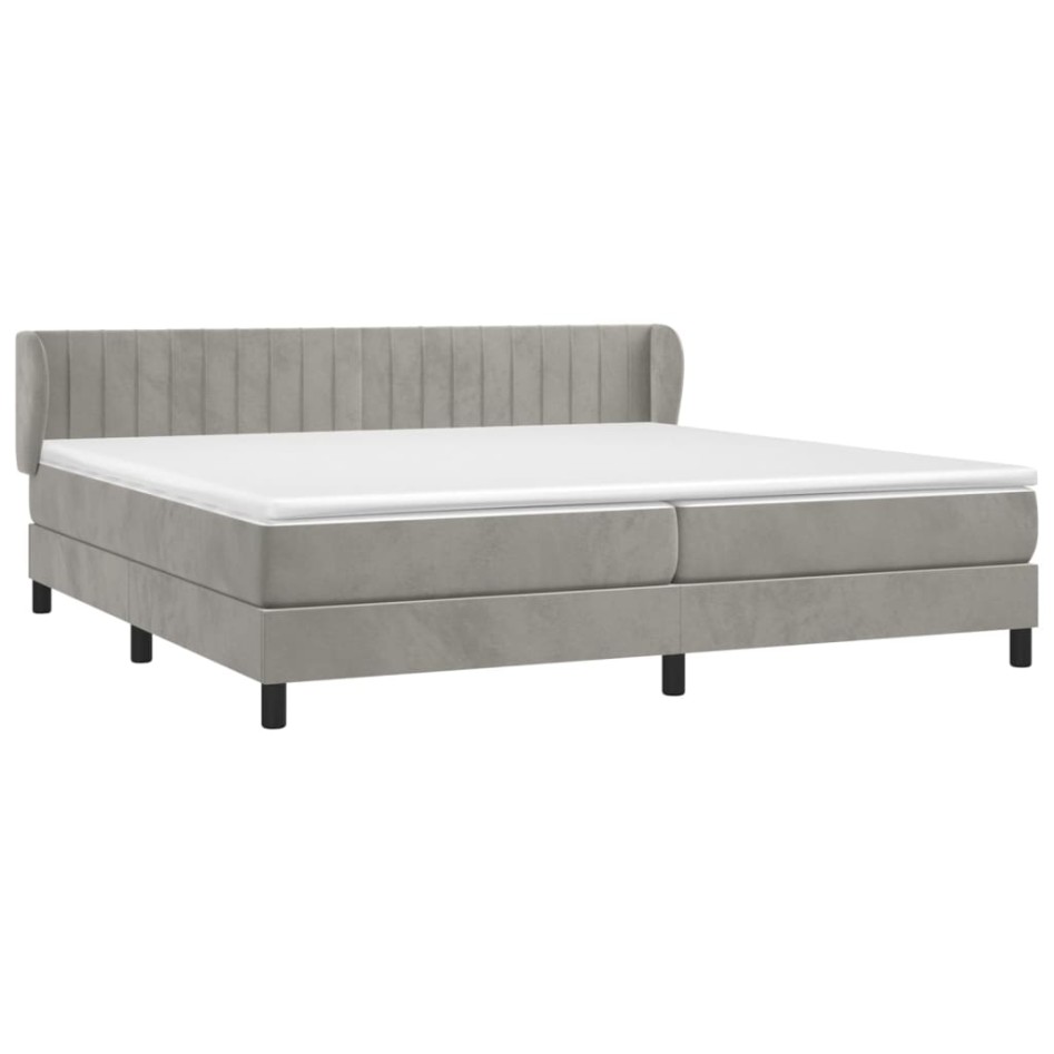 Cama box spring con colchón terciopelo gris claro 200x200