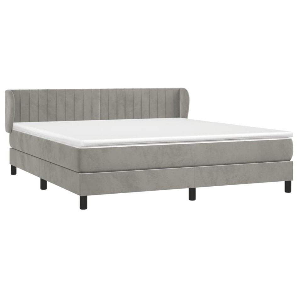 Cama box spring con colchón terciopelo gris claro 180x200