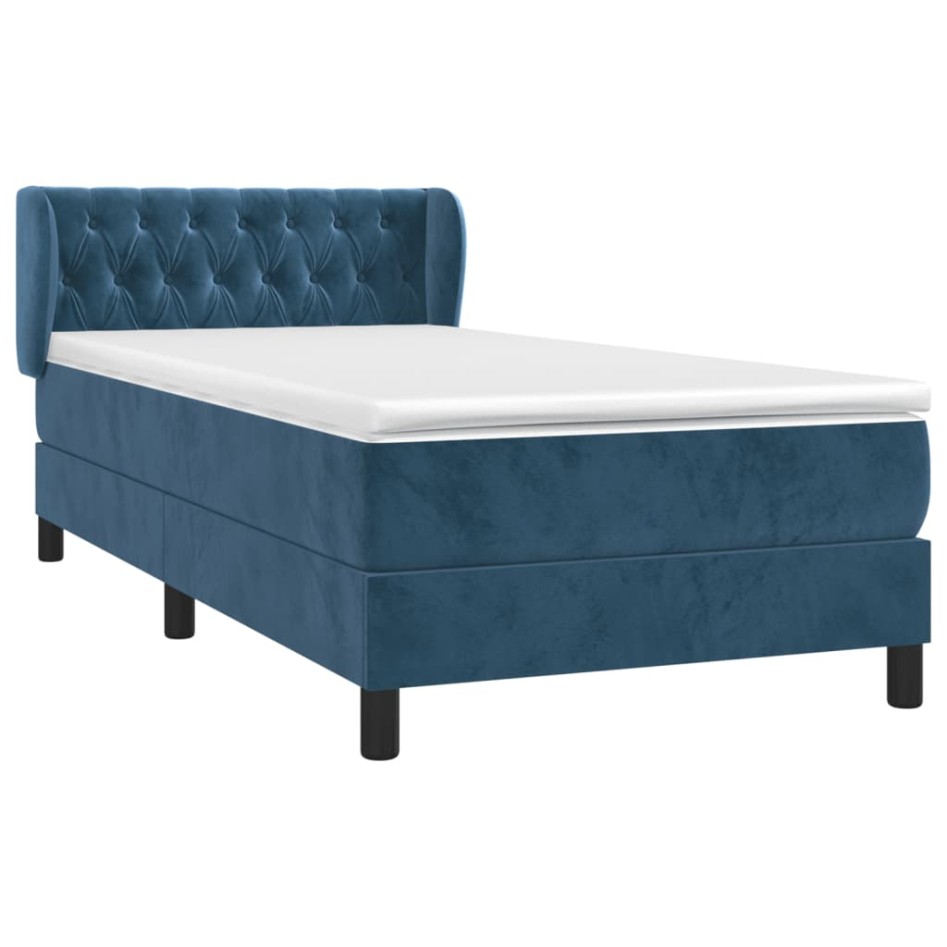 Cama box spring con colchón terciopelo azul oscuro 100x200