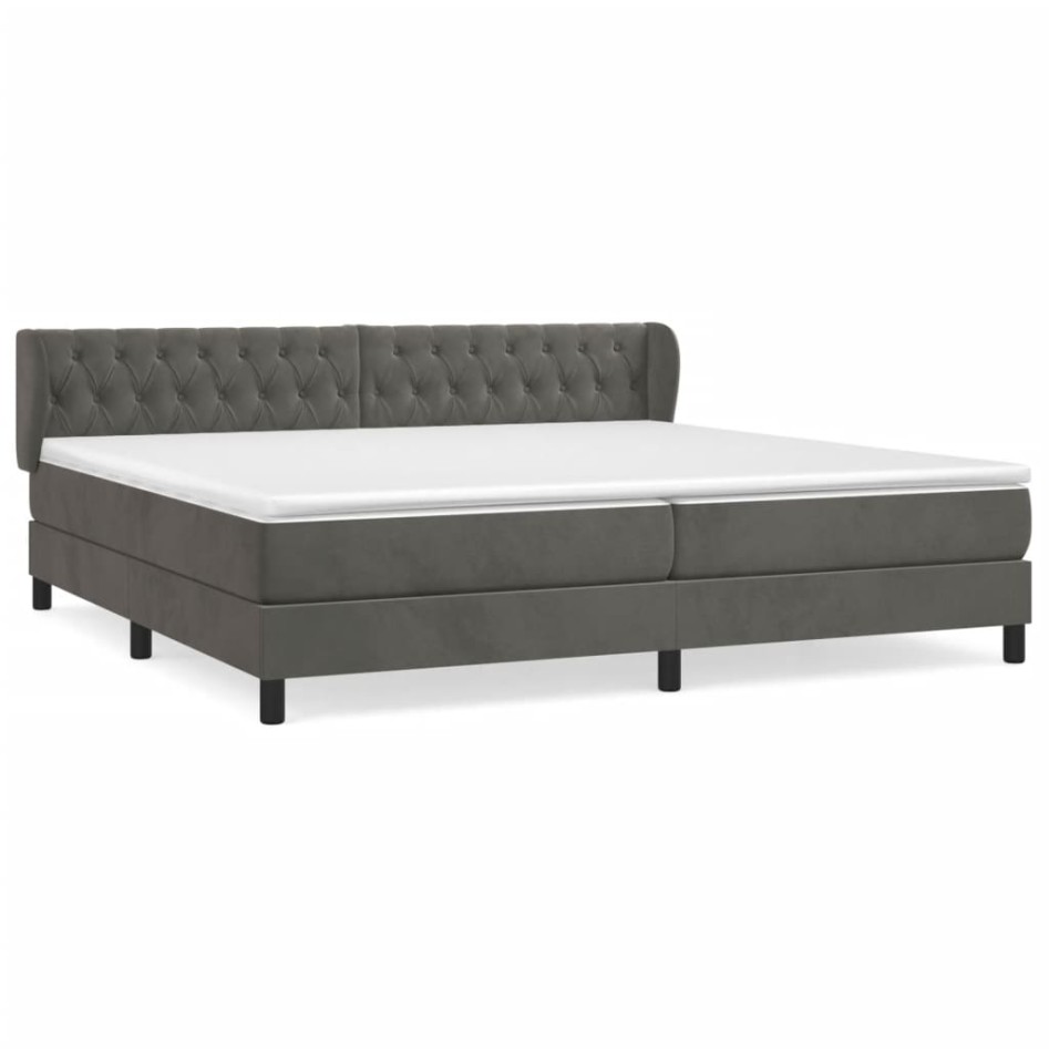 Cama box spring con colchón terciopelo gris oscuro 200x200