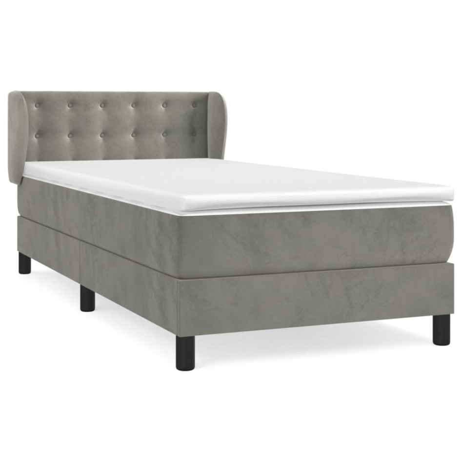 Cama box spring con colchón terciopelo gris claro 100x200