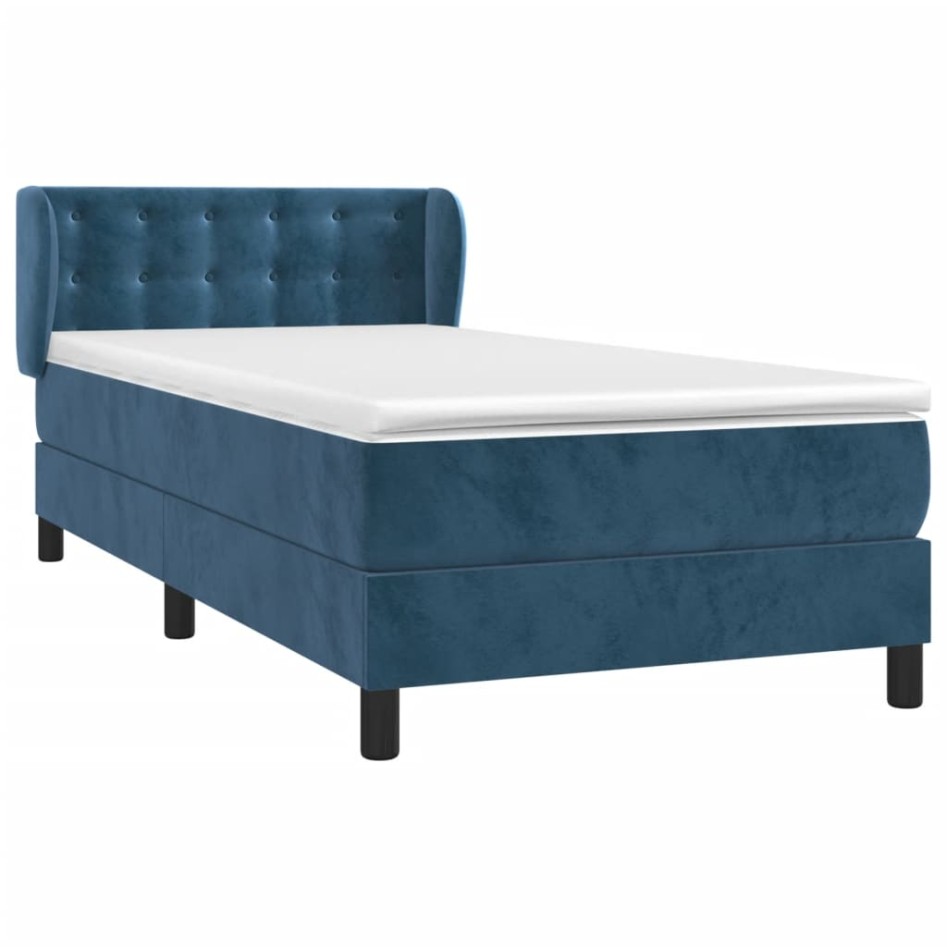 Cama box spring con colchón terciopelo azul oscuro 80x200
