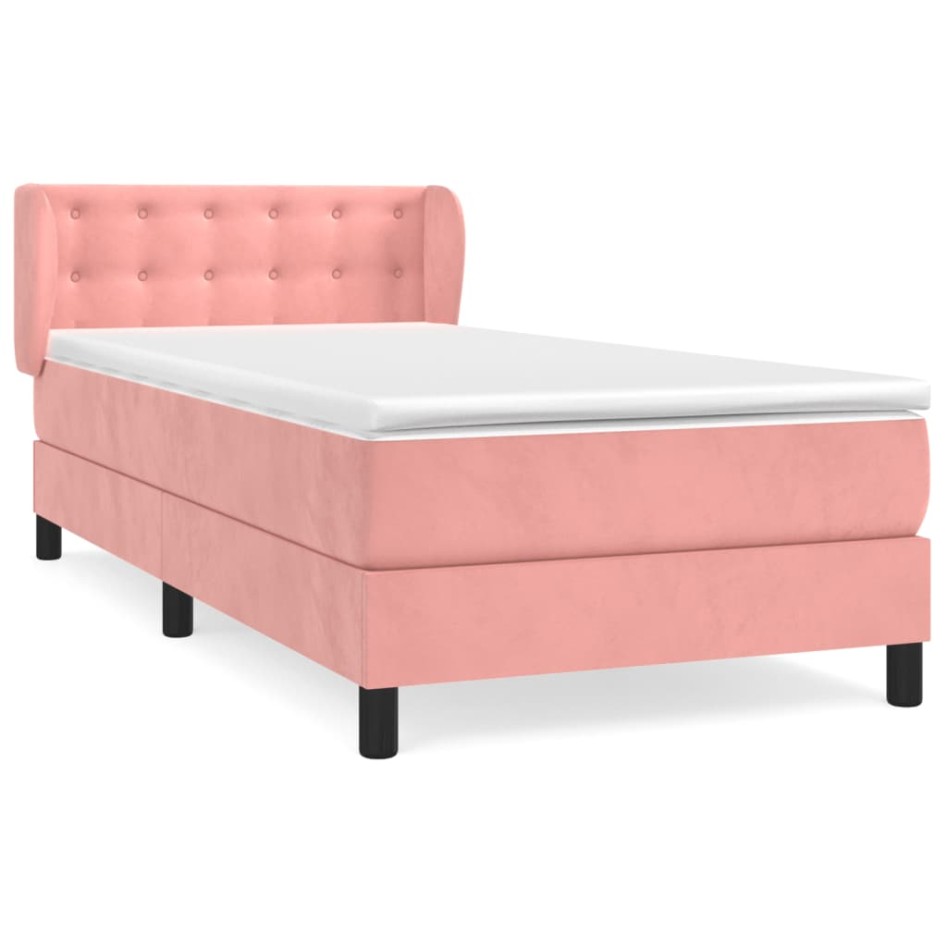 Cama box spring con colchón terciopelo rosa 100x200