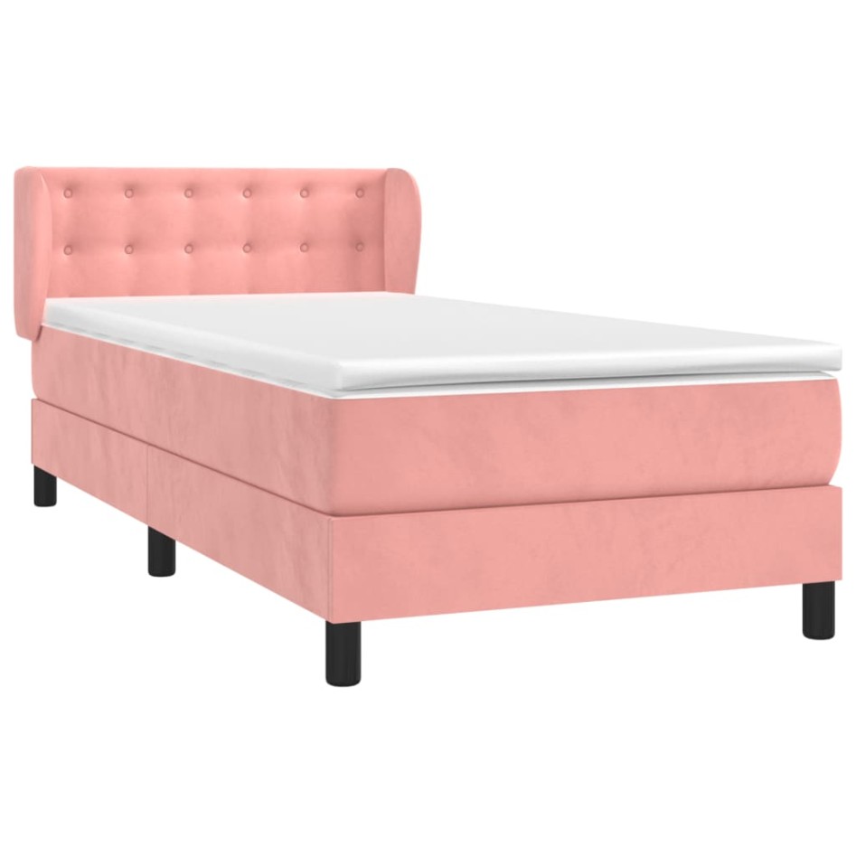 Cama box spring con colchón terciopelo rosa 100x200