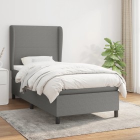Cama box spring con colchón tela gris oscuro 90x200