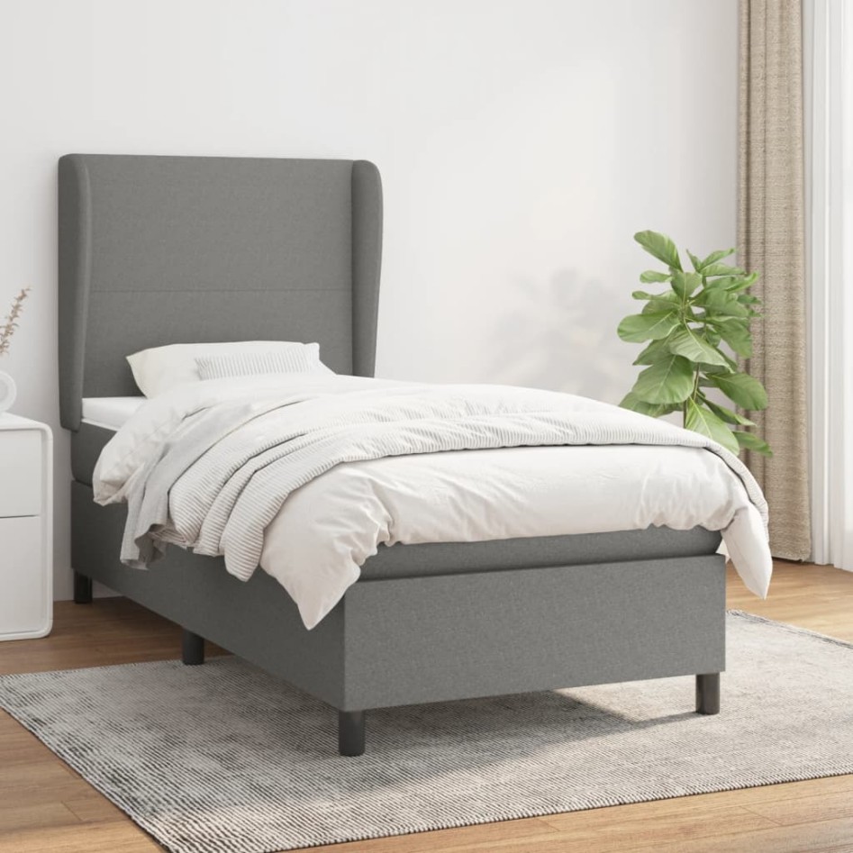 Cama box spring con colchón tela gris oscuro 90x200