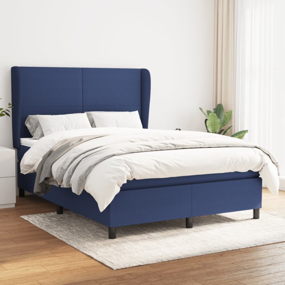 Cama box spring con colchón tela azul 140x200