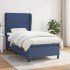 Cama box spring con colchón tela azul 90x190