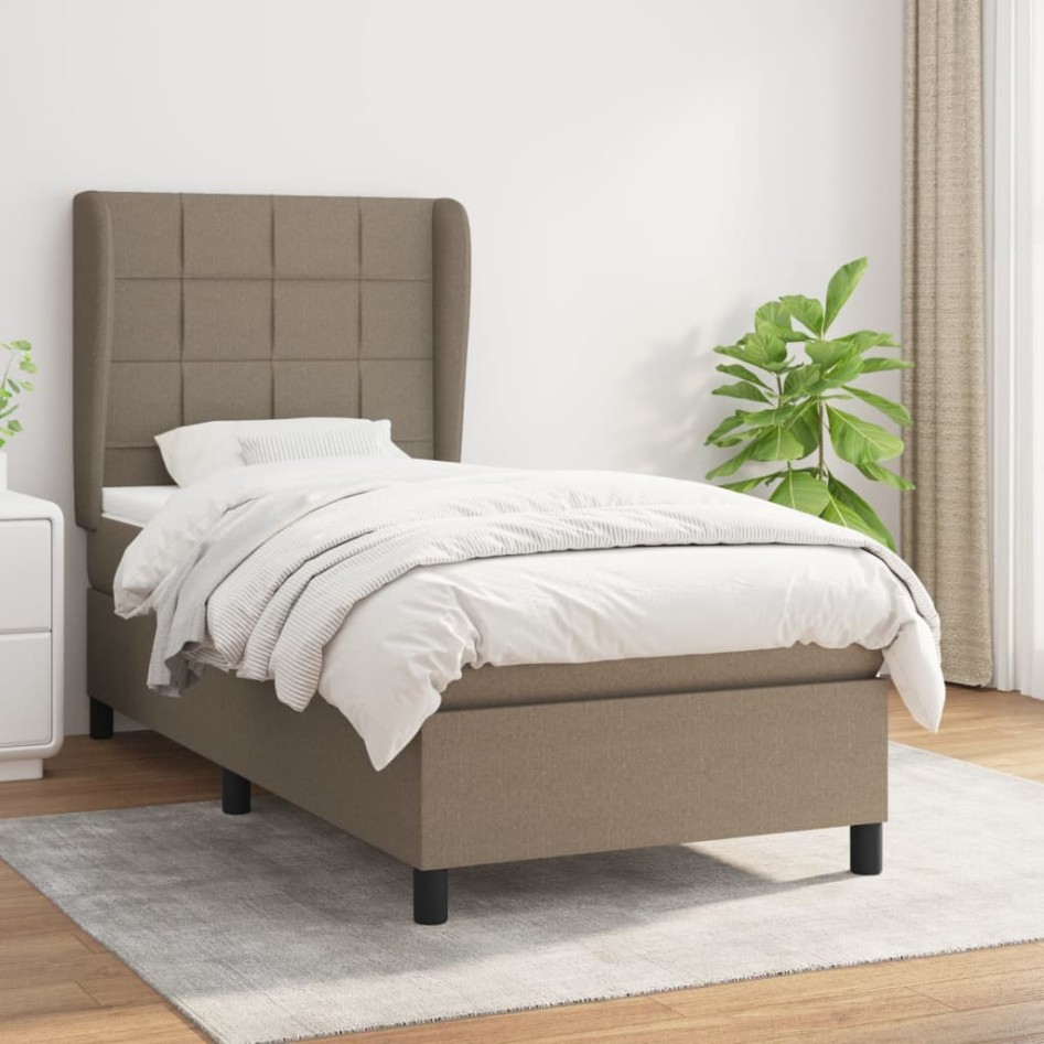 Cama box spring con colchón tela gris taupe 90x200