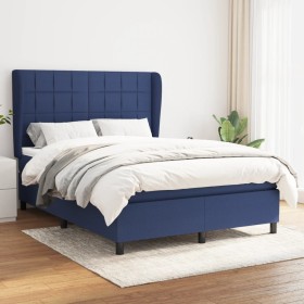 Cama box spring con colchón tela azul 140x190