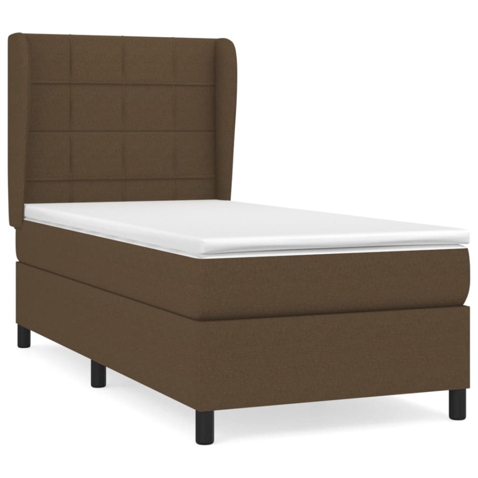 Cama box spring con colchón tela marrón oscuro 90x190