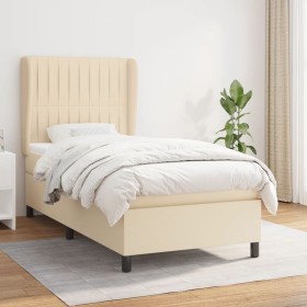 Cama box spring con colchón tela color crema 90x190