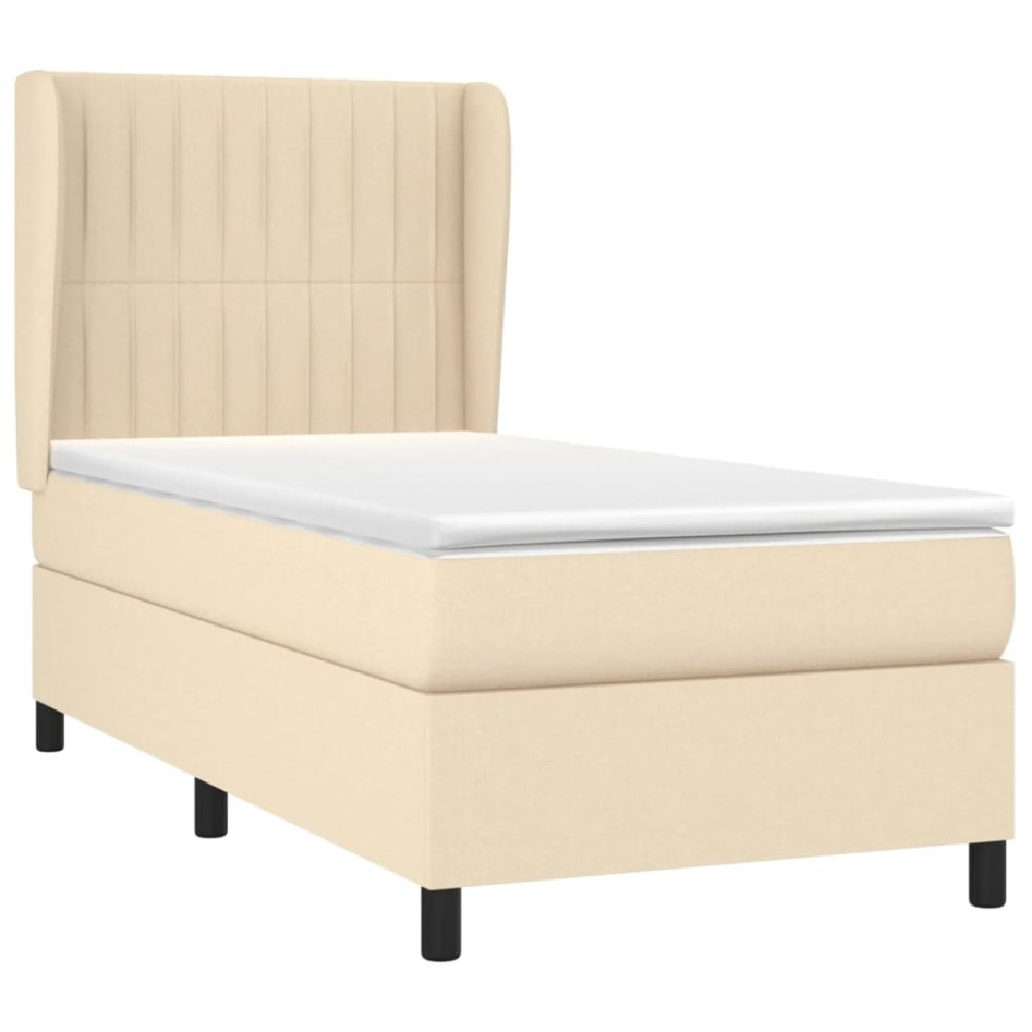 Cama box spring con colchón tela color crema 90x190