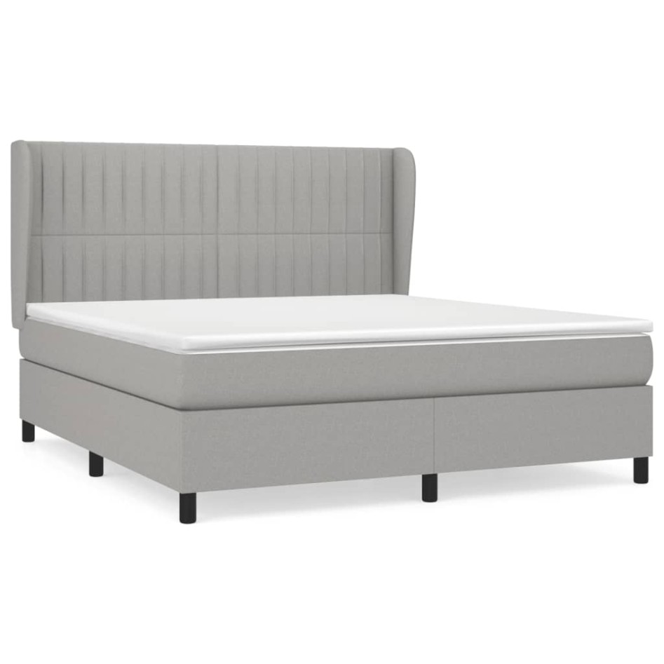 Cama box spring con colchón tela gris claro 180x200