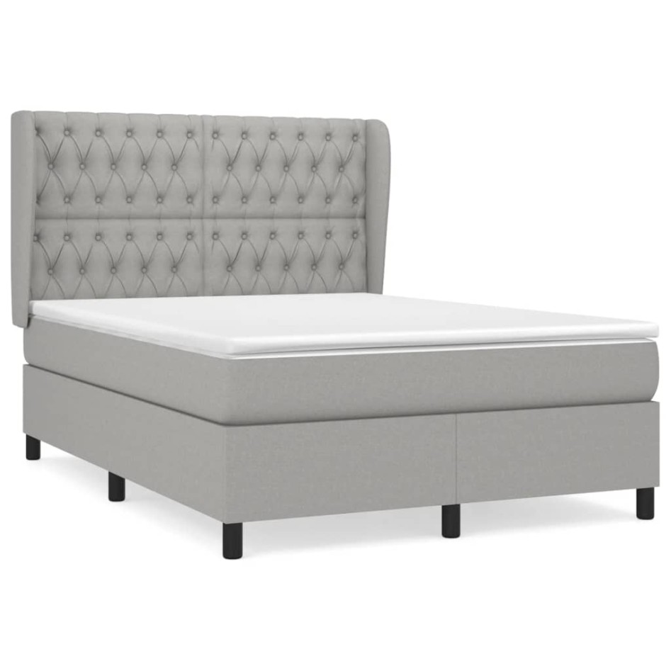 Cama box spring con colchón tela gris claro 140x190