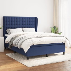 Cama box spring con colchón tela azul 140x200