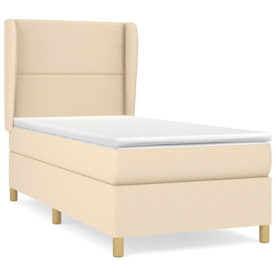 Cama box spring con colchón tela color crema 90x190