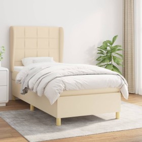 Cama box spring con colchón tela color crema 90x190