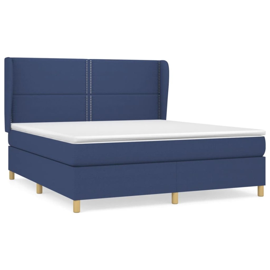 Cama box spring con colchón tela azul 160x200