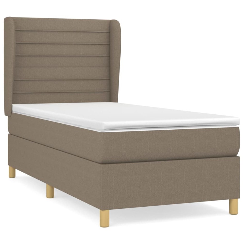 Cama box spring con colchón tela gris taupe 90x190