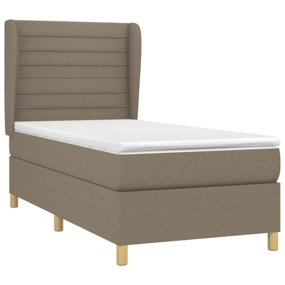 Cama box spring con colchón tela gris taupe 90x190