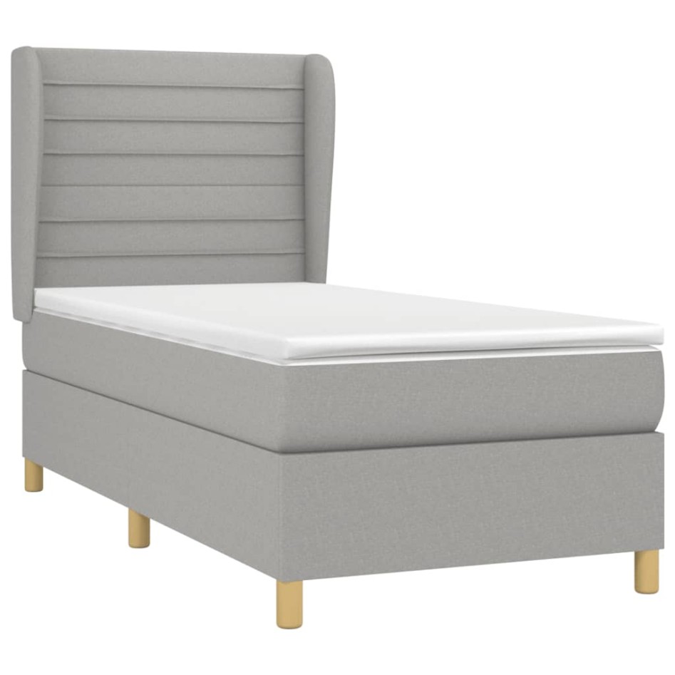 Cama box spring con colchón tela gris claro 100x200