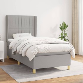 Cama box spring con colchón tela gris claro 90x190