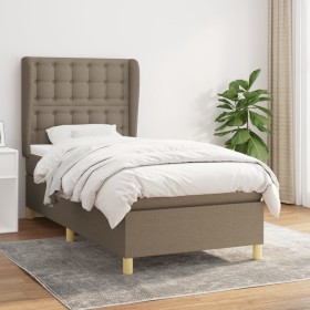 Cama box spring con colchón tela gris taupe 100x200