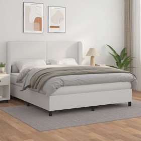 Cama box spring con colchón cuero sintético blanco 160x200