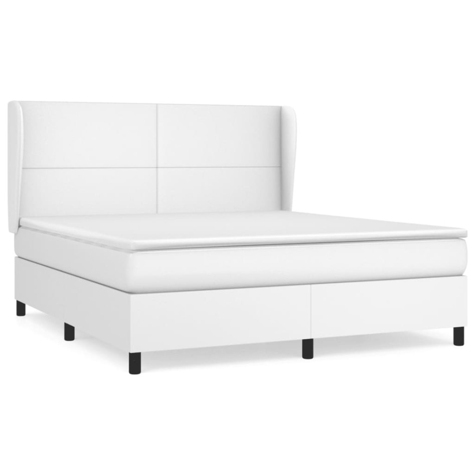 Cama box spring con colchón cuero sintético blanco 160x200